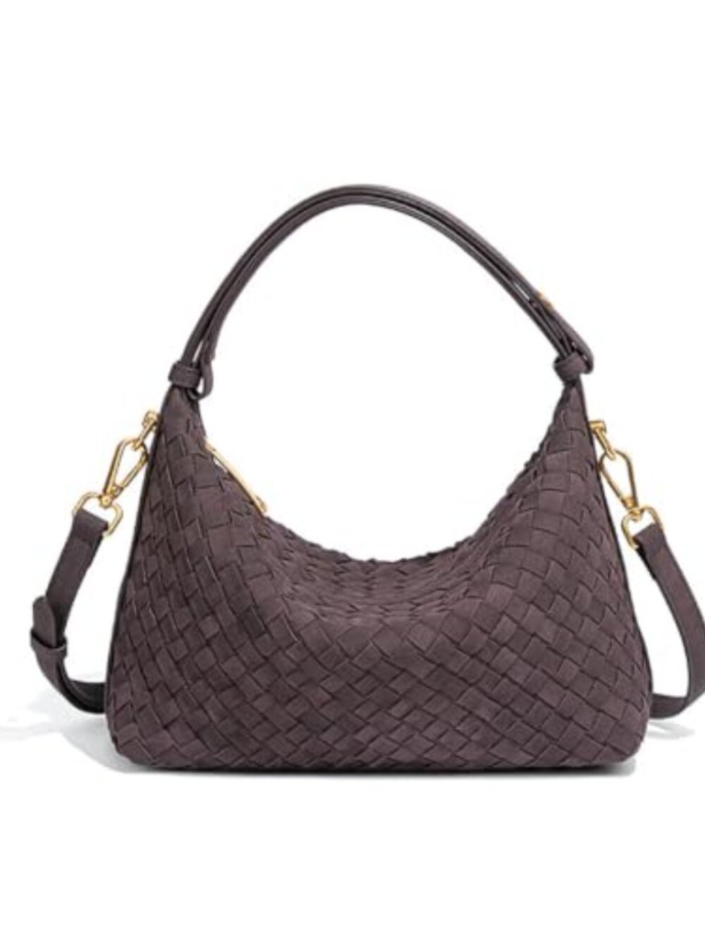 Faux Suede Woven Crescent Hobo Shoulder Bag Handbag Purse - Picture 2 of 6